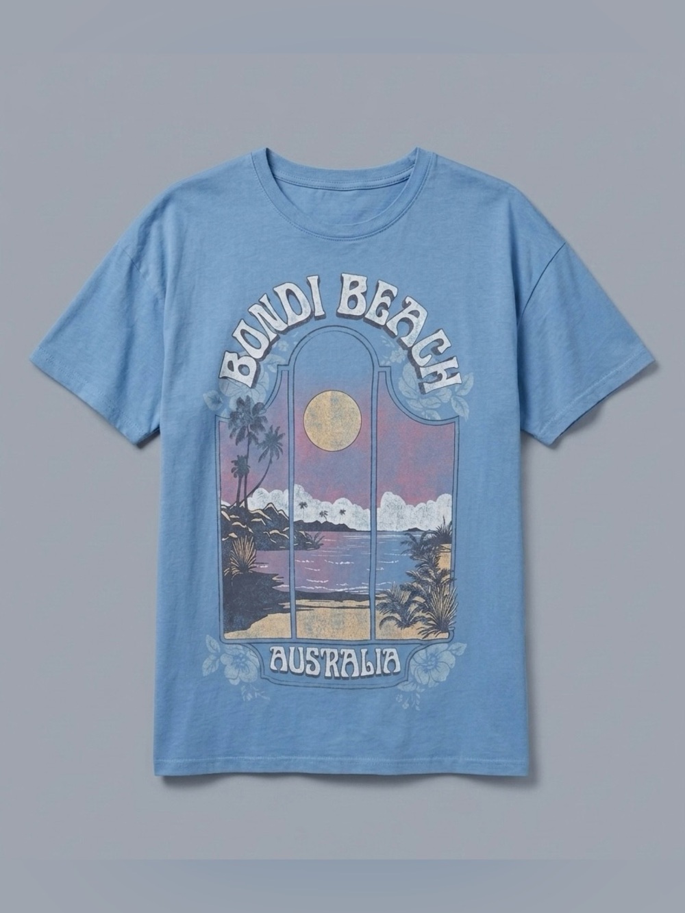 Hollister Oversized Light Blue Bondi Beach Graphic Tee 100% Cotton Size Large